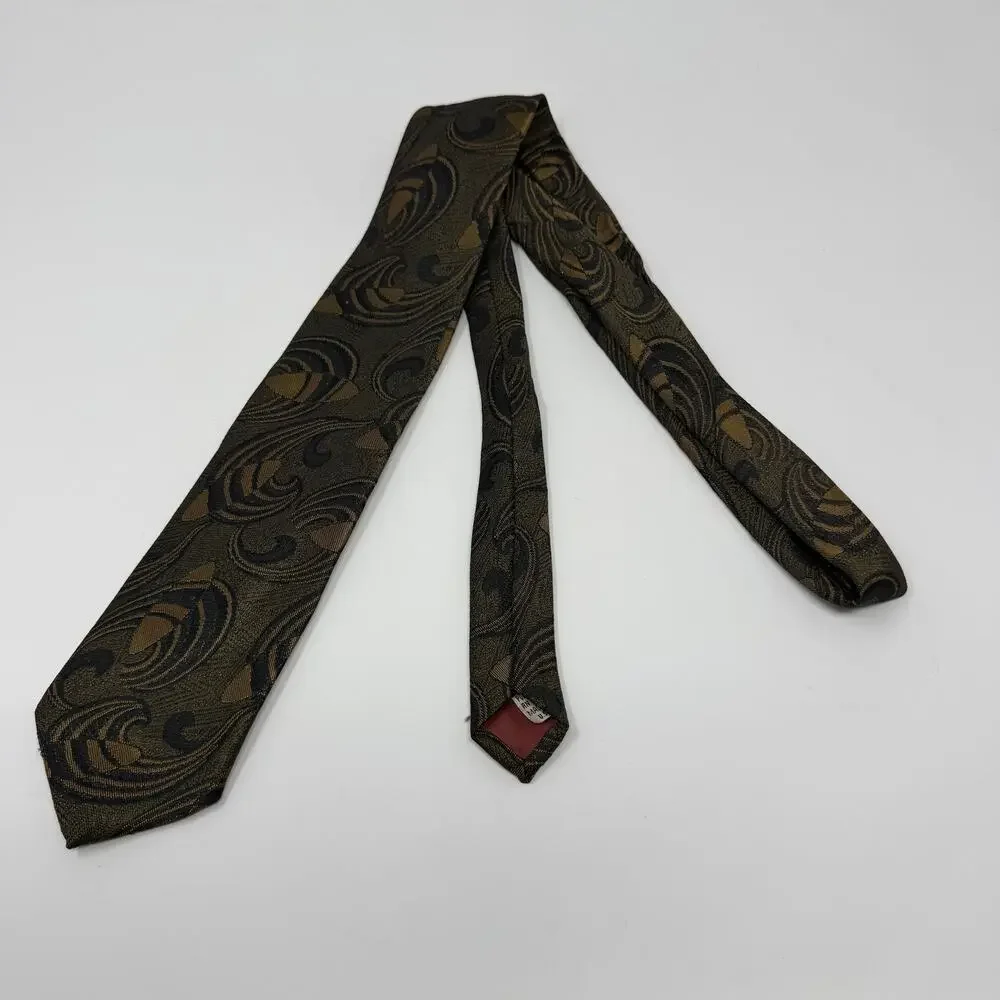 Vintage Via Ravena Gold Black Paisley Tie